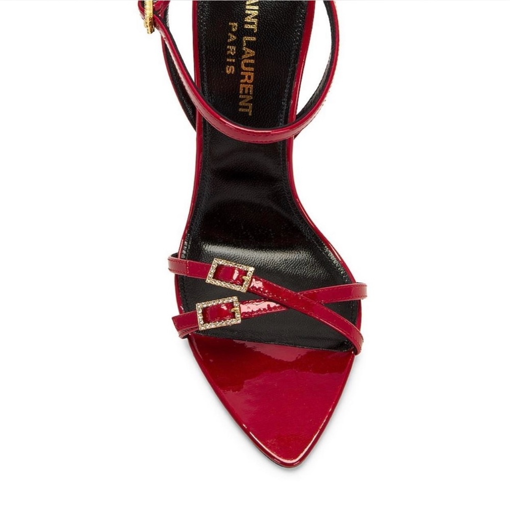 Saint Laurent Glossy Red Strappy Heels